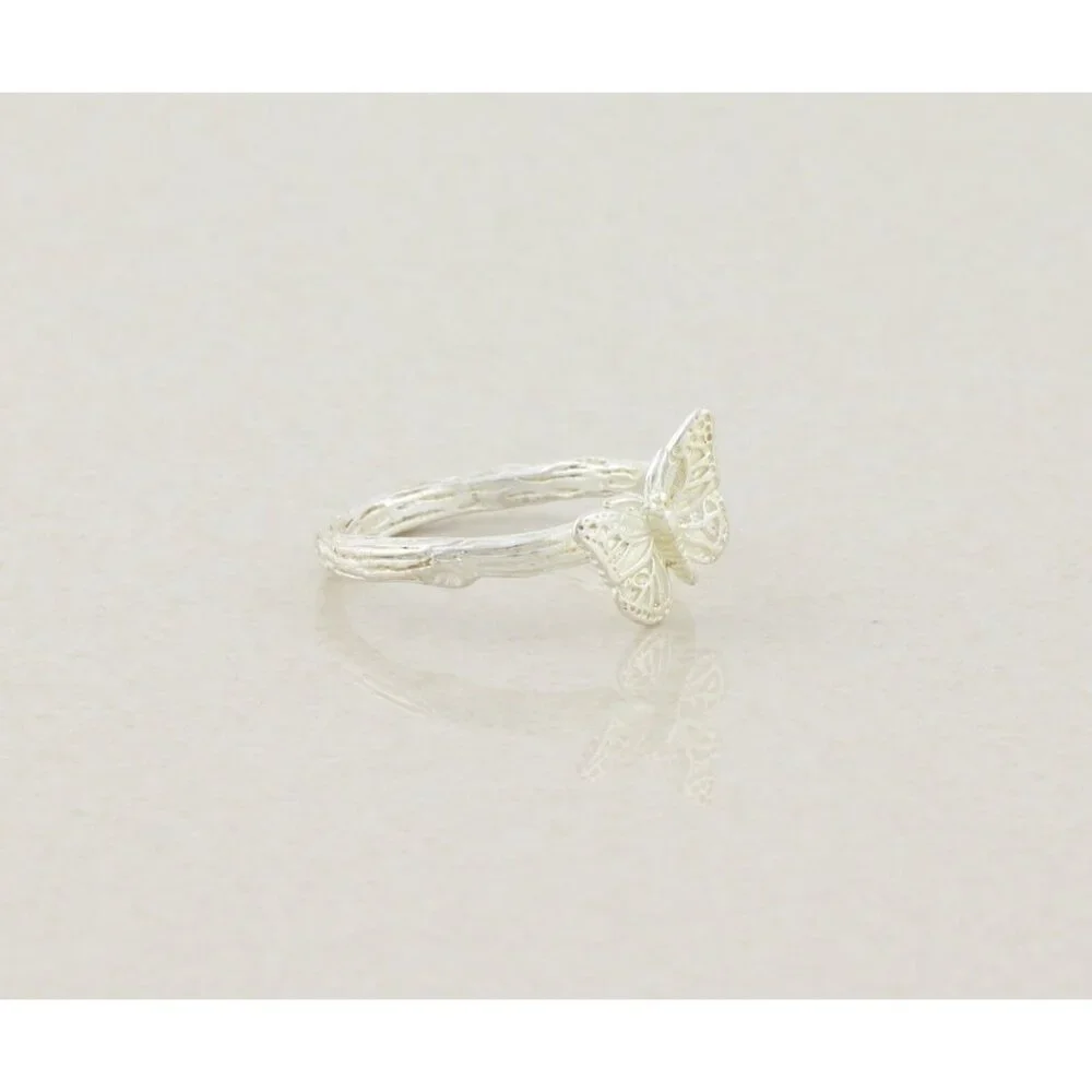 Sterling Silver Textured Butterfly Ring Size 8 1/4 - Picture 3 of 7